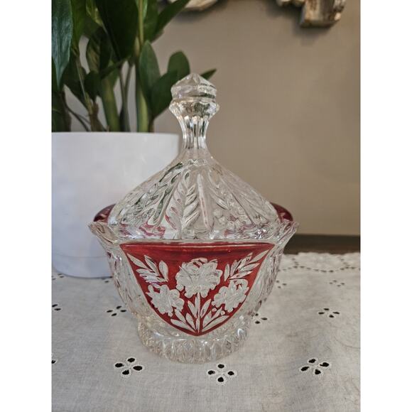 Anna Hutte Bleikristall Crystal Flower Designed Candy Dish & Clear Glass - Picture 1 of 9